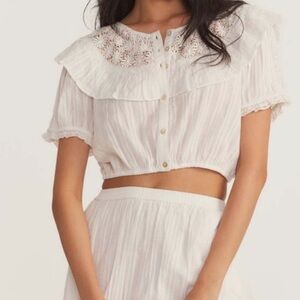 NWT Love shack fancy elania crop top true white size large‎